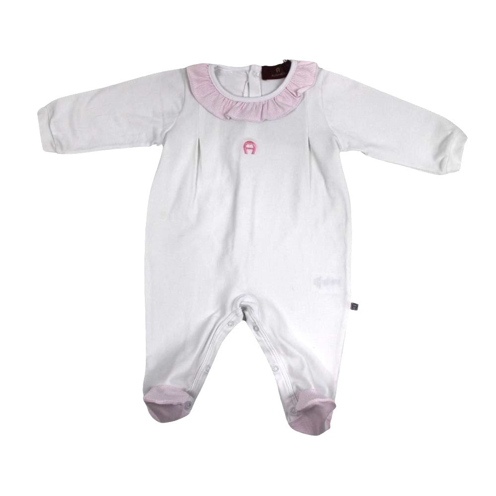 Aigner Onesie  Ruffle Collar White With Pink