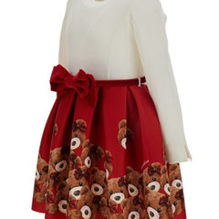 Monnalisa Teddy Bear Long Sleeve Dress