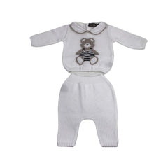 Little Bear Baby Set White With Bear Stripes Onesie