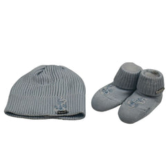 Il Trenino Gift Set Baby Booties and Hat Blue Ribbed