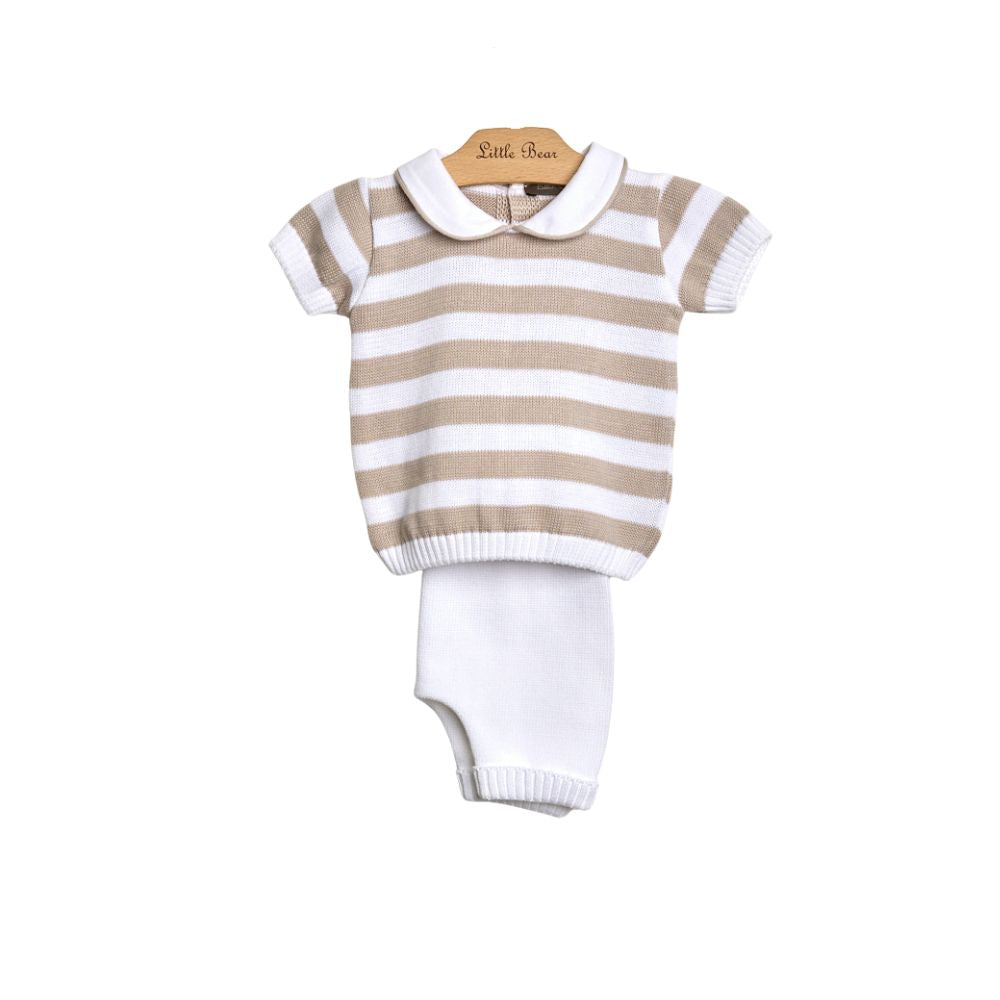 Little Bear Baby Set With  Beige Stripes Top